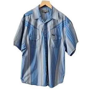 Vtg Cowboy Up Men's XL Blue Gray Ombre Stripe Pearl Snap Westerner Wear Shirt